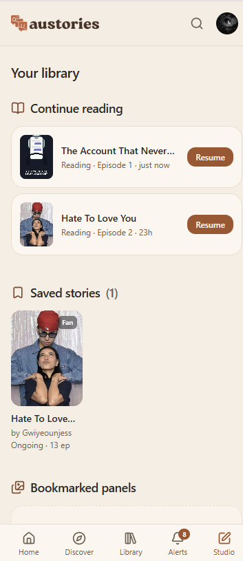 Your library, saved series and continue reading