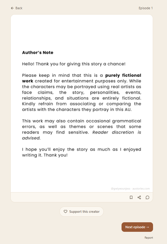 The reader, with the bookmark, share, and comment buttons on every panel