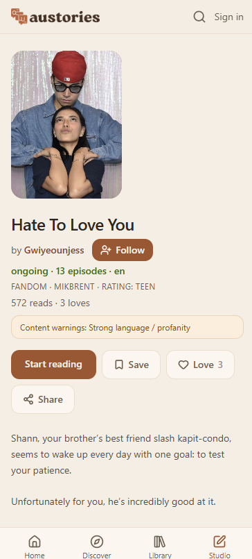 A series page: cover, synopsis, ratings, and the episode list